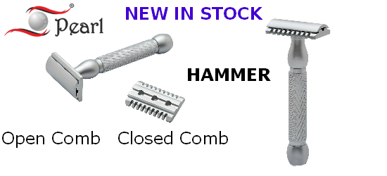 Pearl HAMMER Open Comb/Closed Comb Safety Razor - CNC Milled, Chrome Plated Brass