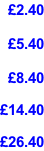 £2.40  £5.40  £8.40  £14.40  £26.40